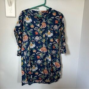 Anokhi cotton floral block print tunic blouse top artsy art to wear size medium